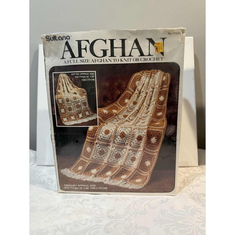 Sultana Afghan Full Size Kit to Knit or Crochet 43" X 68"Cresian Acrylic NIP‎